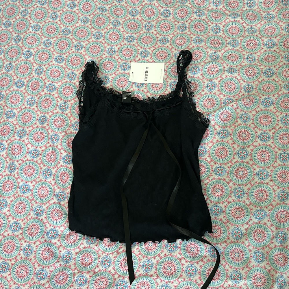 Black Lace Trim Camisole Top